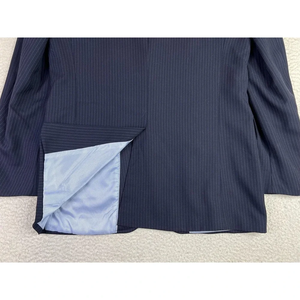 Lands' End Blazer Mens 38R Blue Pinstripe Wool Tailored Fit Sport Coat 2 Button